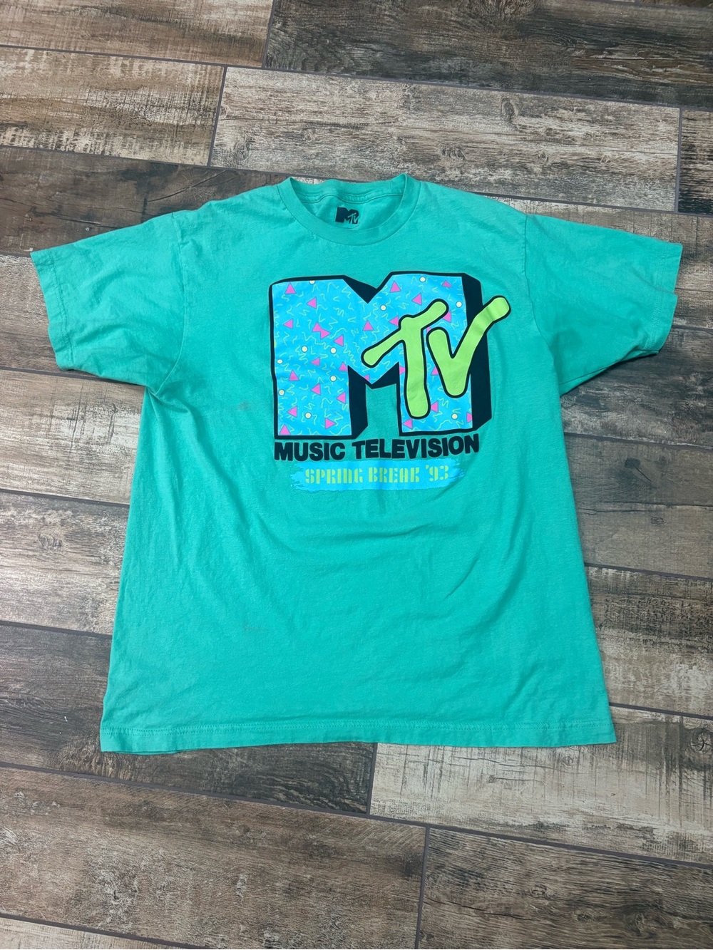 MTV Teal Graphic Logo Tee with Neon Accents